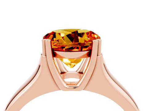 Rose gold Round Cut Citrine Solitaire Ring with Wide Band and Prong Setting_4
