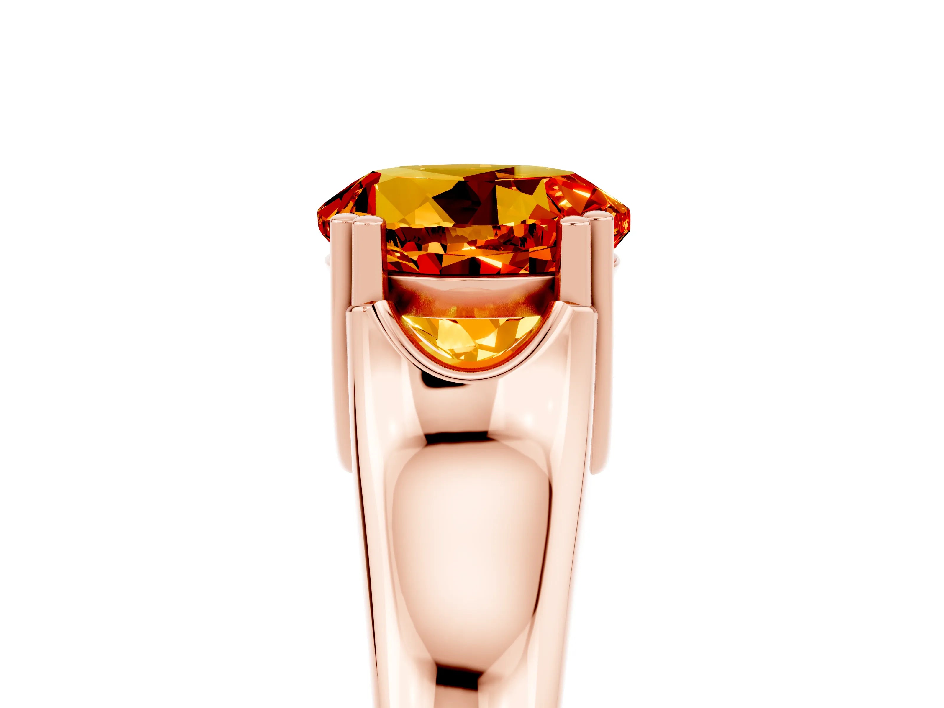 Rose gold Round Cut Citrine Solitaire Ring with Wide Band and Prong Setting_5
