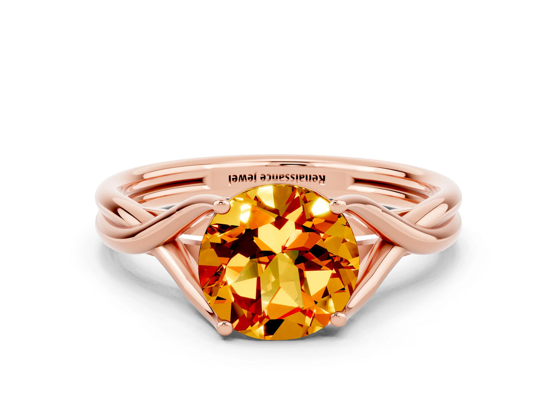 Rose gold Round Cut Citrine Solitaire Twist Band Prong Setting Ring_57