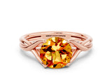 Rose gold Round Cut Citrine Solitaire Twist Band Prong Setting Ring_57