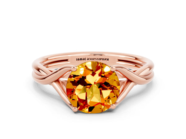 Rose gold Round Cut Citrine Solitaire Twist Band Prong Setting Ring