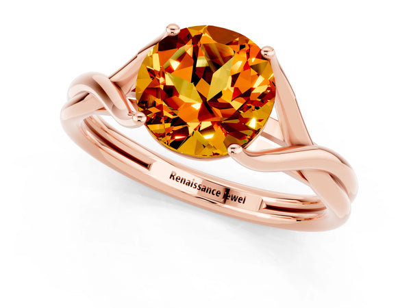Rose gold Round Cut Citrine Solitaire Twist Band Prong Setting Ring