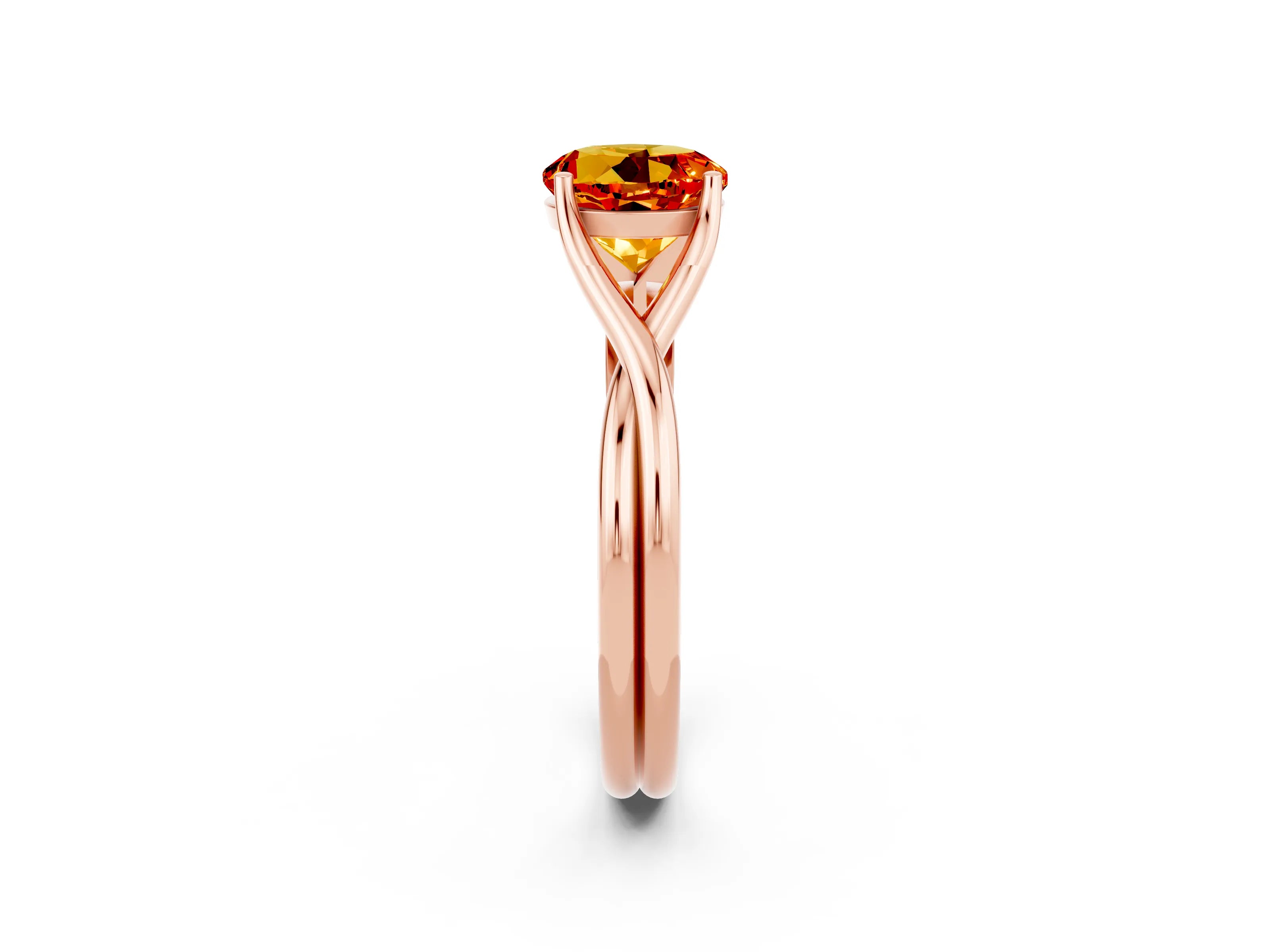 Rose gold Round Cut Citrine Solitaire Twist Band Prong Setting Ring_59