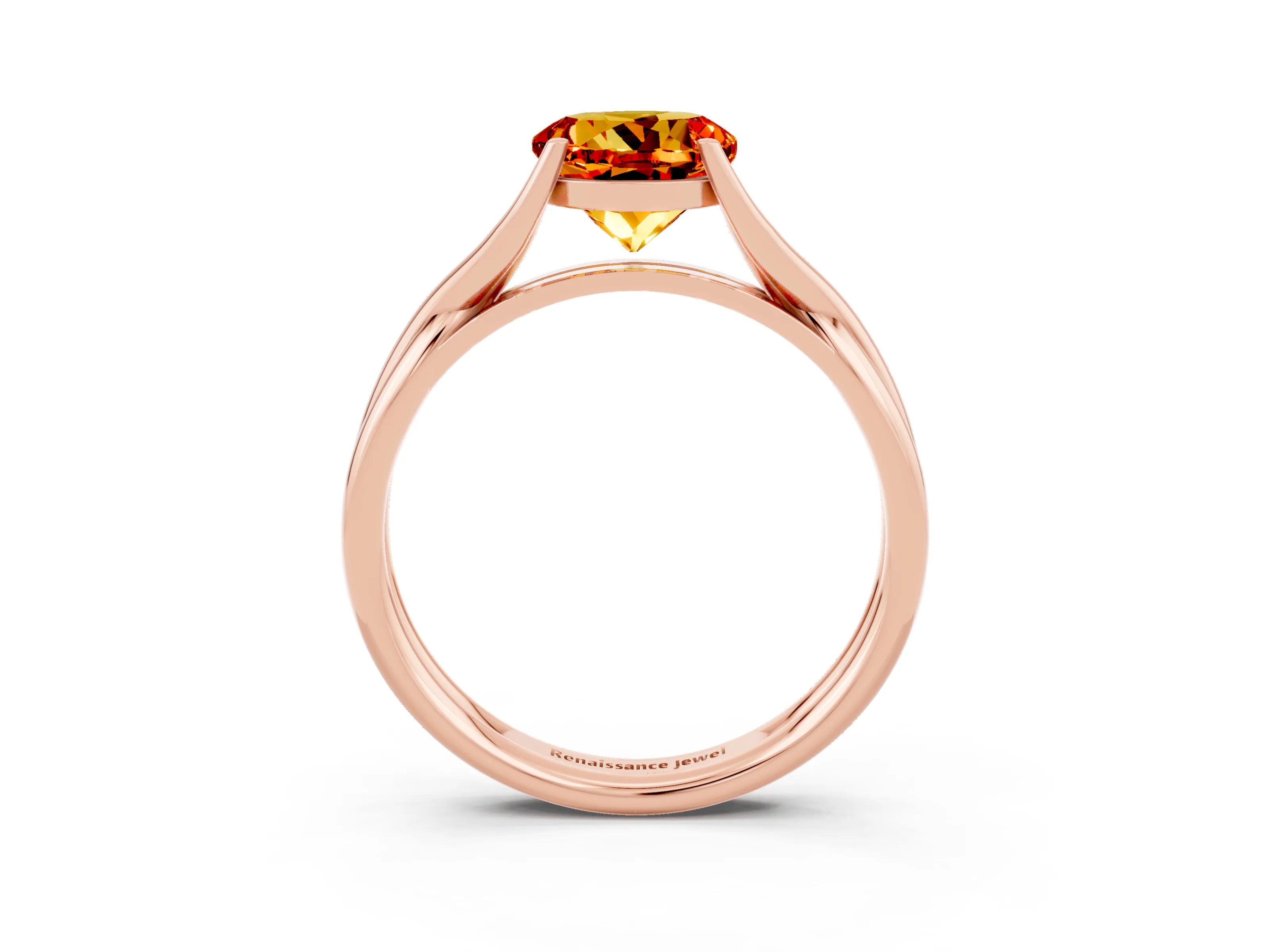 Rose gold Round Cut Citrine Solitaire Twist Band Prong Setting Ring_60