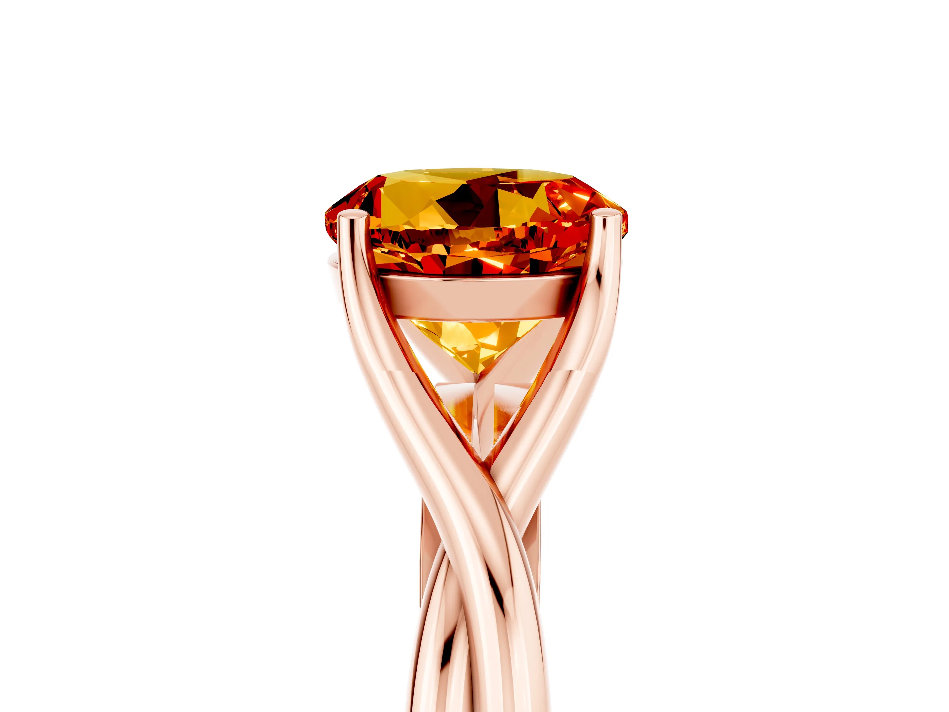 Rose gold Round Cut Citrine Solitaire Twist Band Prong Setting Ring_62