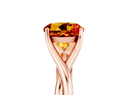 Rose gold Round Cut Citrine Solitaire Twist Band Prong Setting Ring_62