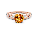 Rose gold Round Cut Citrine Solitaire Twisted Band with Round  Accents and Prong Setting_12
