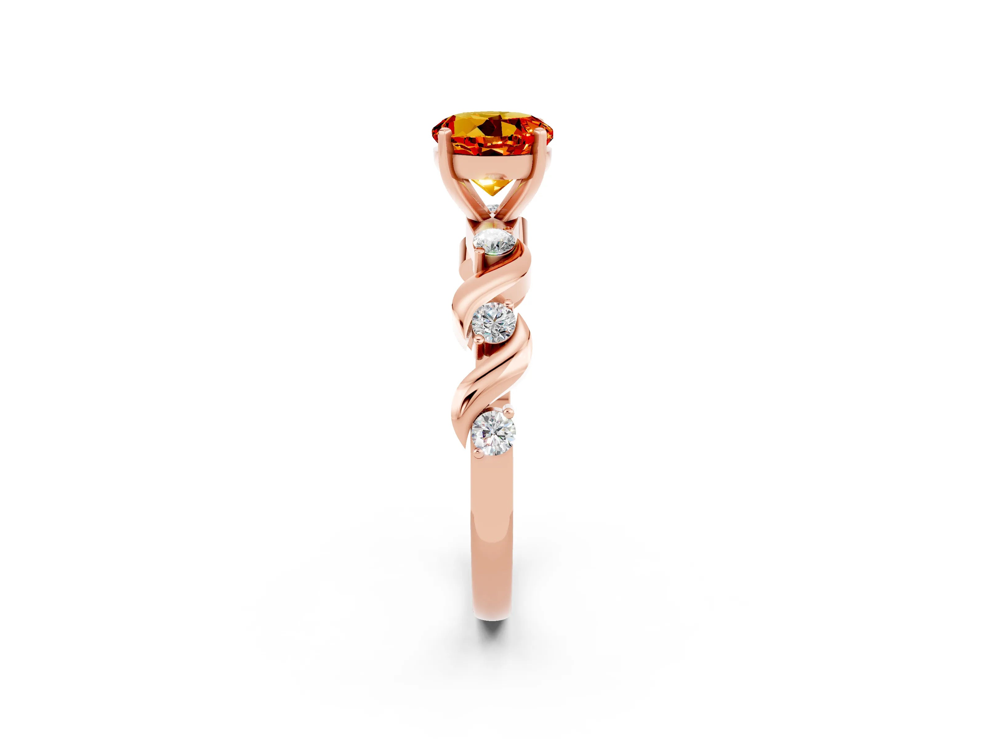 Rose gold Round Cut Citrine Solitaire Twisted Band with Round  Accents and Prong Setting_14