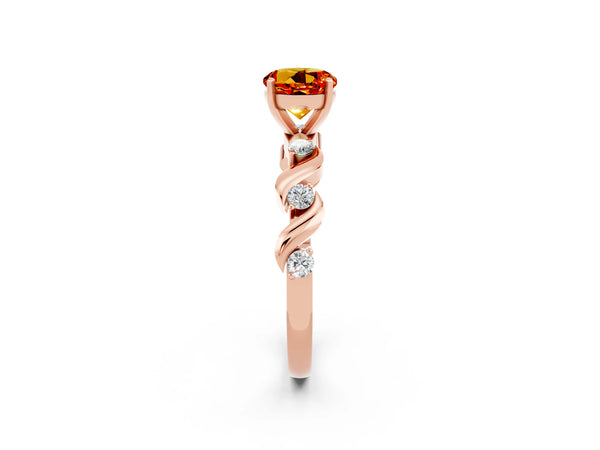 Rose gold Round Cut Citrine Solitaire Twisted Band with Round  Accents and Prong Setting