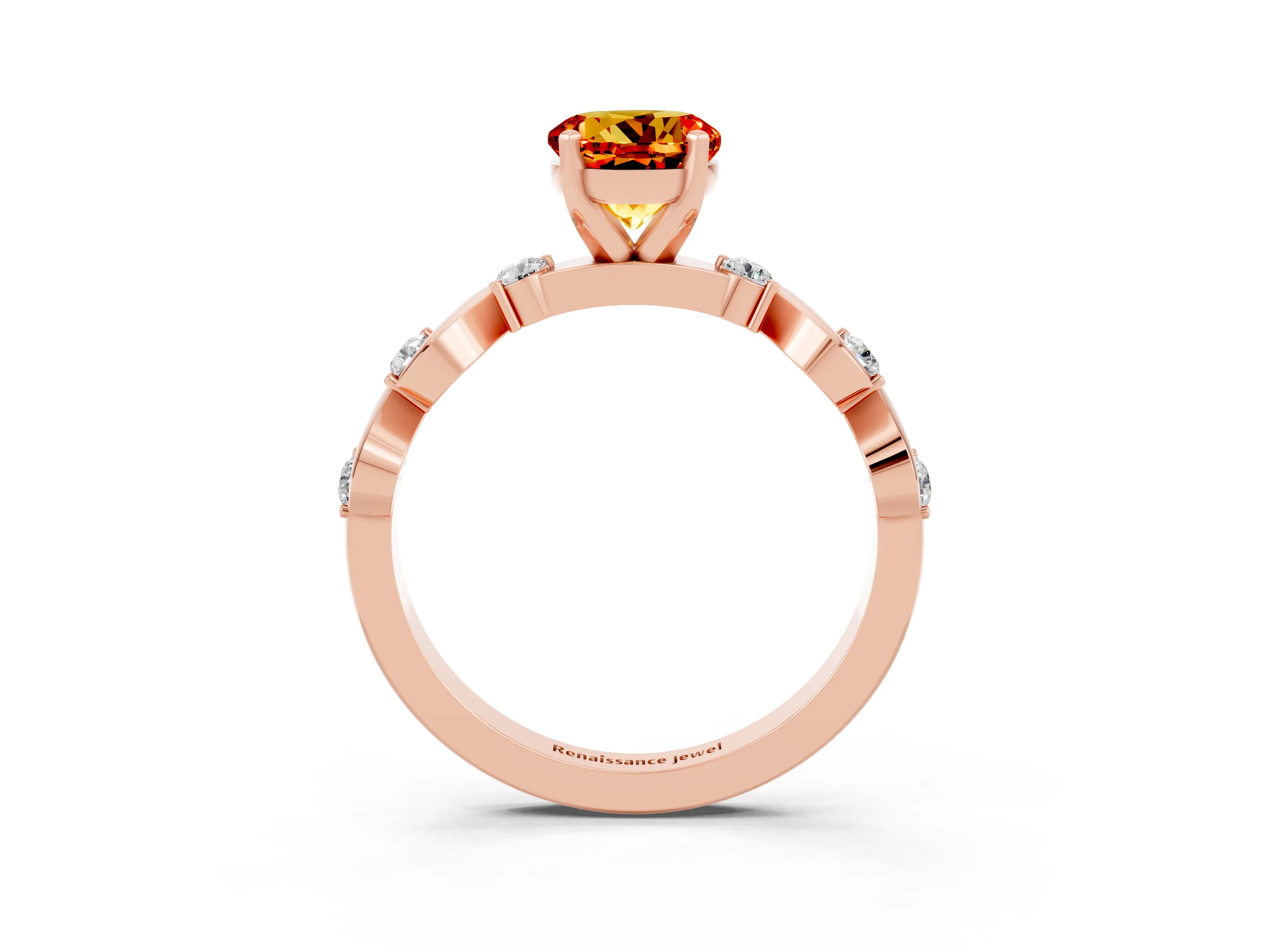 Rose gold Round Cut Citrine Solitaire Twisted Band with Round  Accents and Prong Setting_15