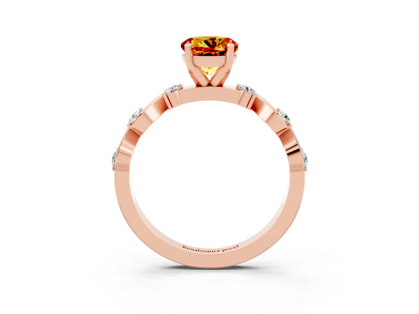 Rose gold Round Cut Citrine Solitaire Twisted Band with Round  Accents and Prong Setting