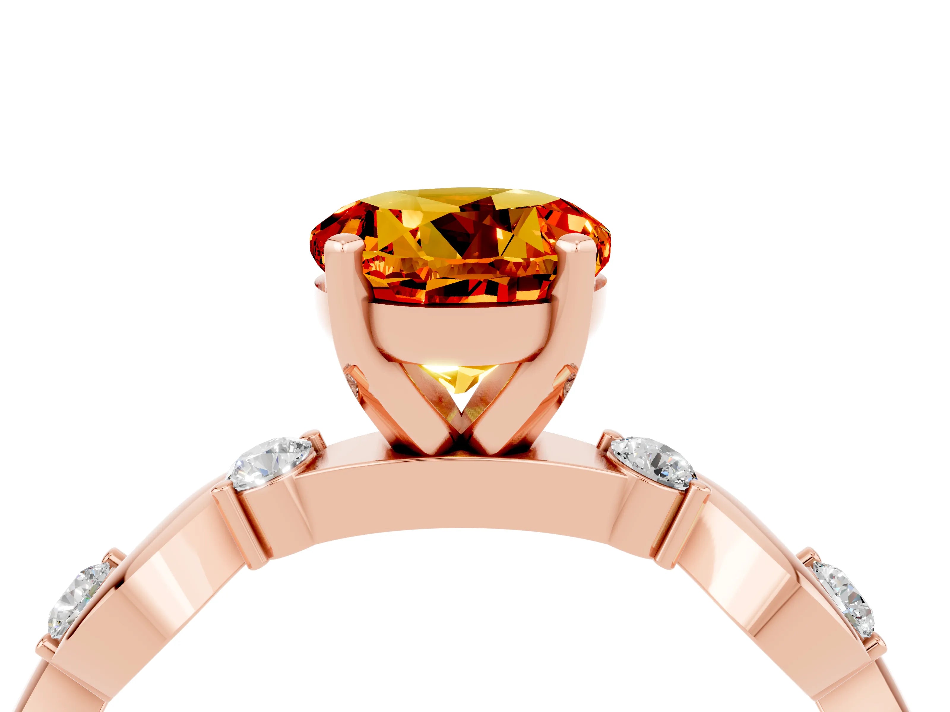 Rose gold Round Cut Citrine Solitaire Twisted Band with Round  Accents and Prong Setting_16