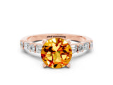 Rose gold Round Cut Citrine Solitaire with Side Baguettes and Channel Set Band