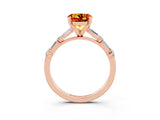Rose gold Round Cut Citrine Solitaire with Side Baguettes and Channel Set Band_3