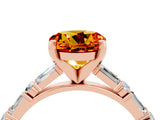 Rose gold Round Cut Citrine Solitaire with Side Baguettes and Channel Set Band_4