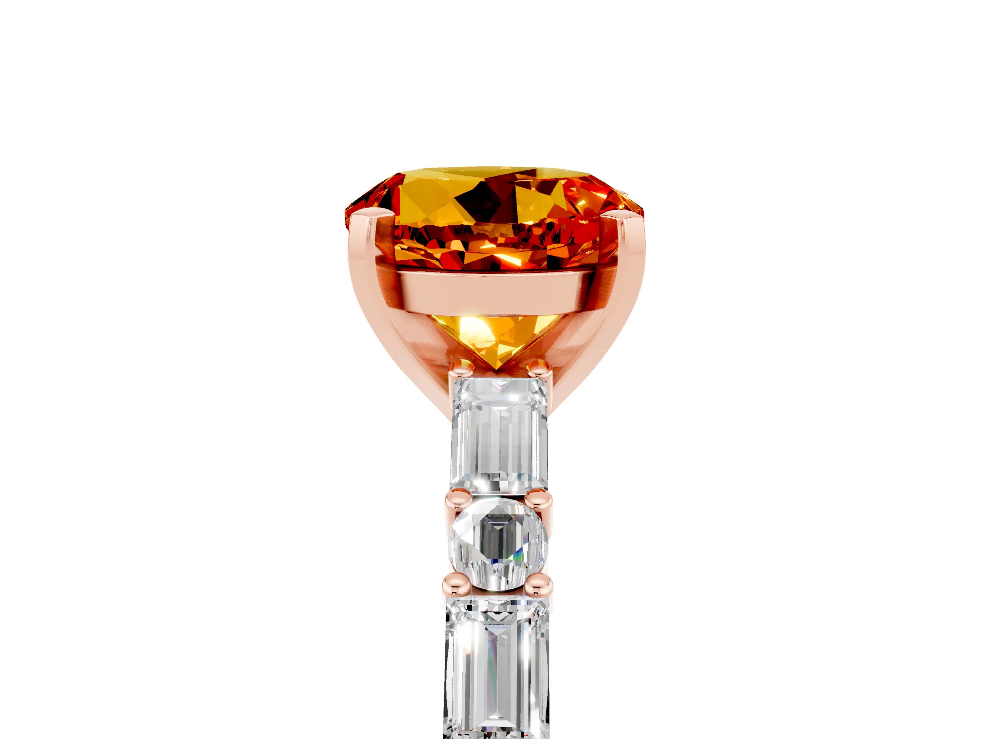 Rose gold Round Cut Citrine Solitaire with Side Baguettes and Channel Set Band_5