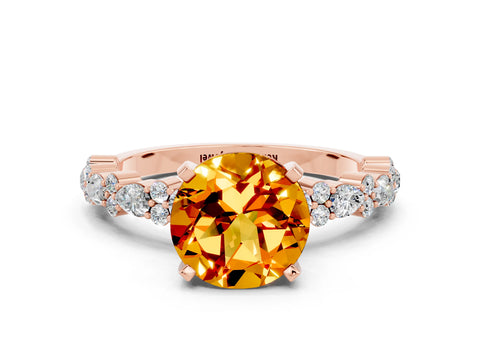 Rose gold Round Cut Citrine Solitaire with Side Stones, Pave Band, Four-Prong Setting_24