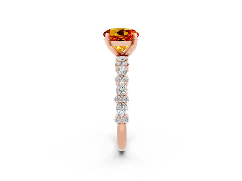 Rose gold Round Cut Citrine Solitaire with Side Stones, Pave Band, Four-Prong Setting_26