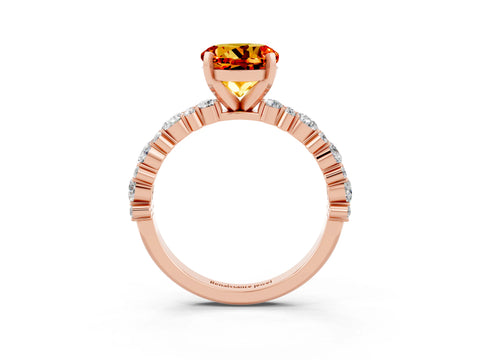 Rose gold Round Cut Citrine Solitaire with Side Stones, Pave Band, Four-Prong Setting_27