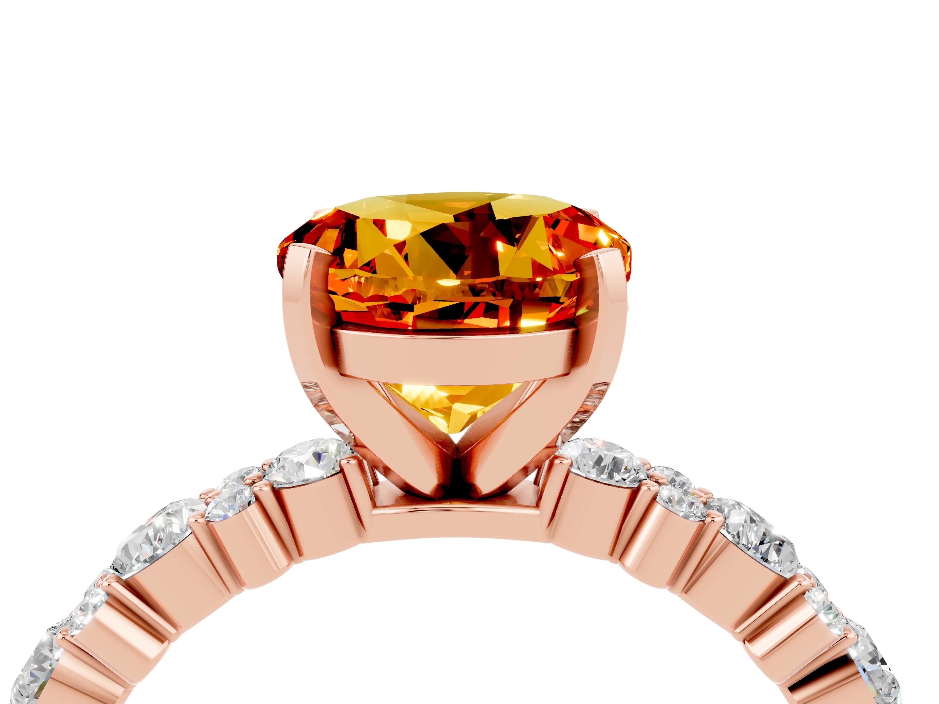 Rose gold Round Cut Citrine Solitaire with Side Stones, Pave Band, Four-Prong Setting_28