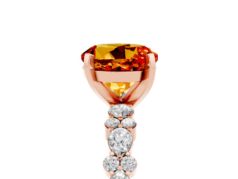 Rose gold Round Cut Citrine Solitaire with Side Stones, Pave Band, Four-Prong Setting_29