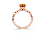 Rose gold Round Cut Citrine Solitaire with Side Stones on a Pavé Band and Four-Prong Setting_3