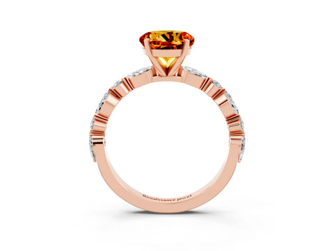 Rose gold Round Cut Citrine Solitaire with Side Stones on a Pavé Band and Four-Prong Setting_3