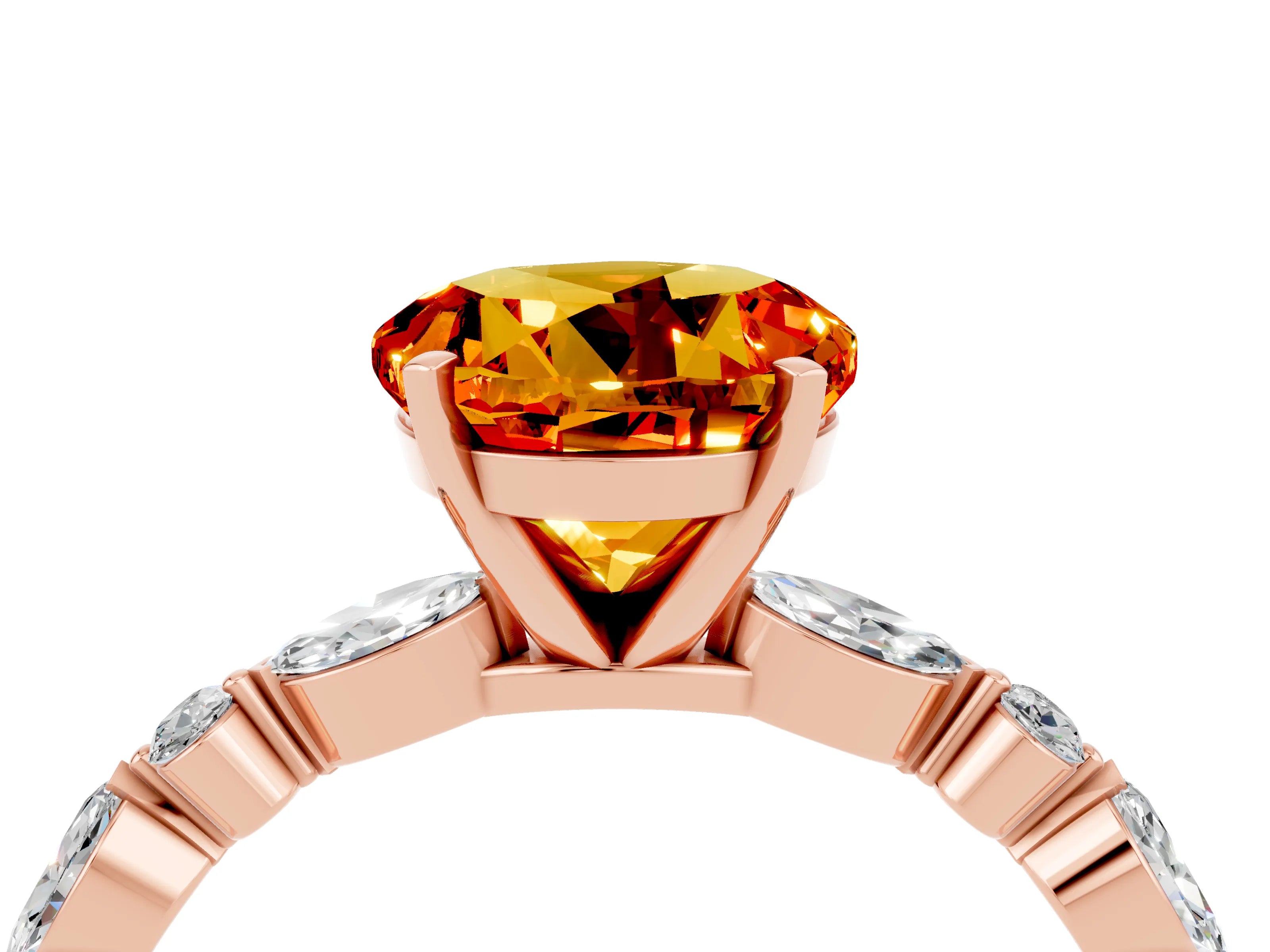 Rose gold Round Cut Citrine Solitaire with Side Stones on a Pavé Band and Four-Prong Setting_4