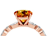 Rose gold Round Cut Citrine Solitaire with Side Stones on a Pavé Band and Four-Prong Setting_4