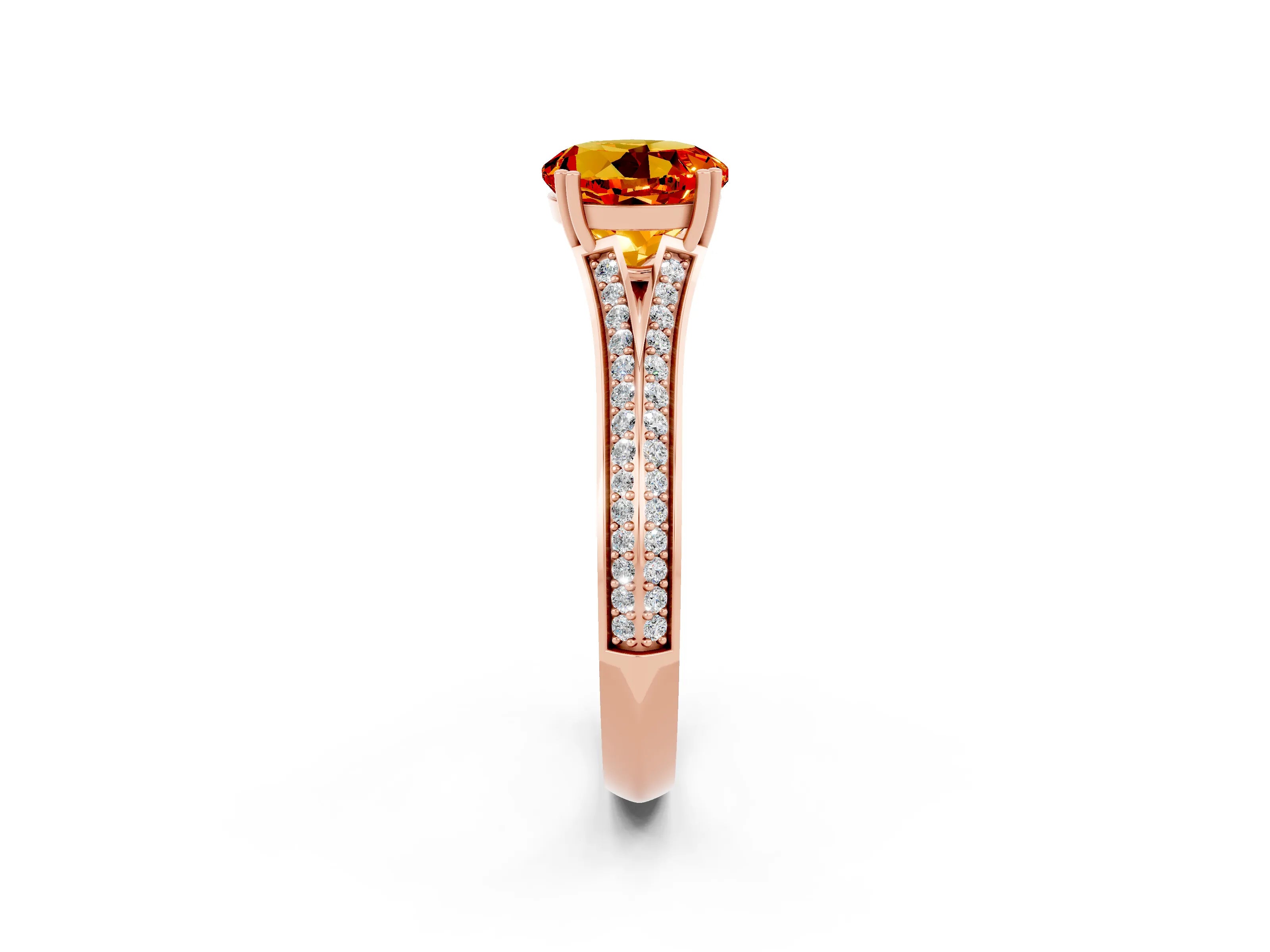 Rose gold Round Cut Citrine Split Shank Engagement Ring with Pavé Band_2