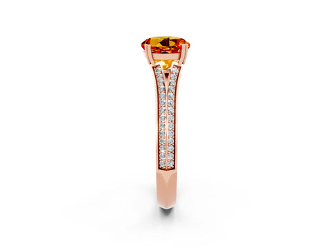 Rose gold Round Cut Citrine Split Shank Engagement Ring with Pavé Band_2