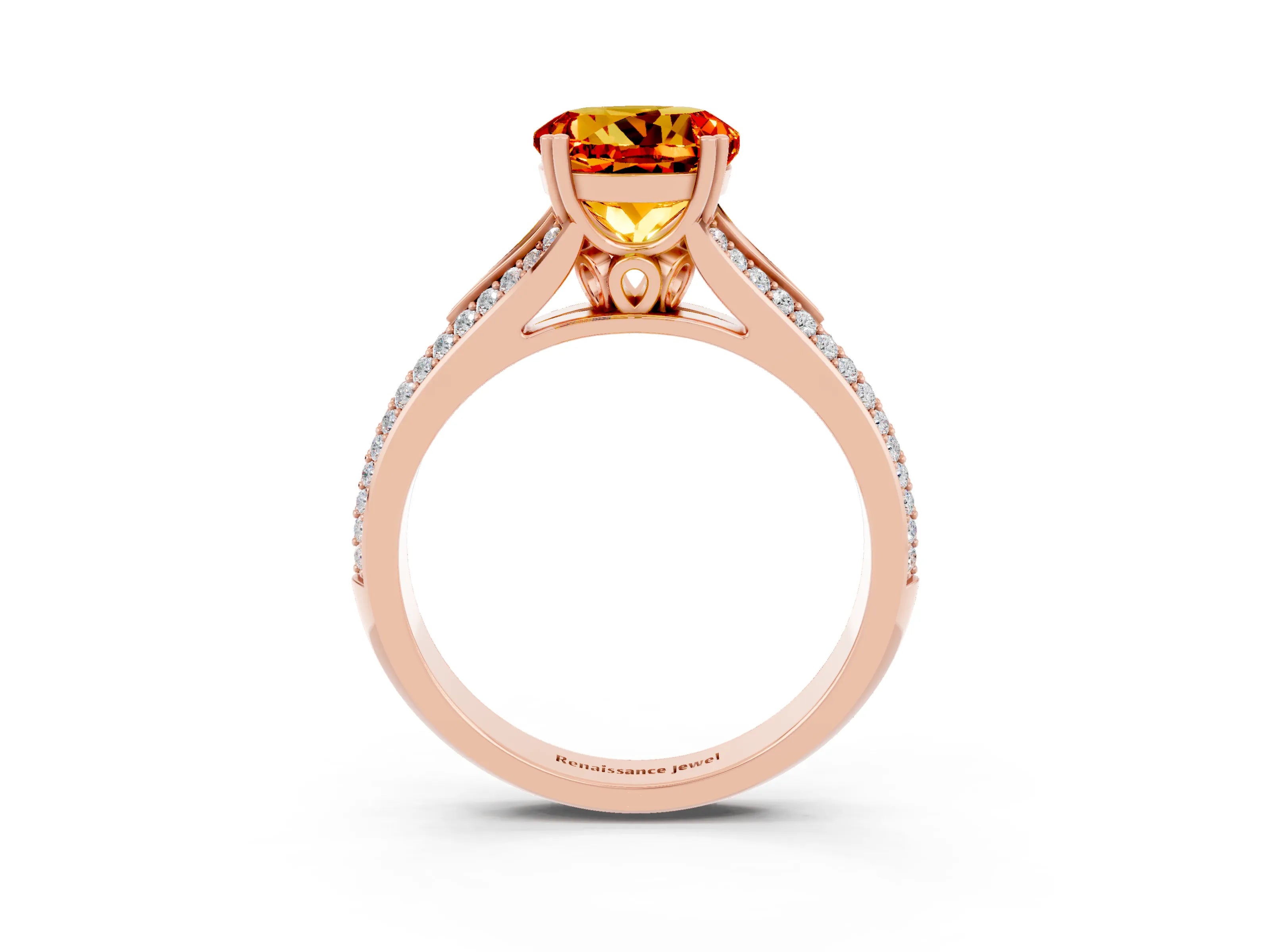 Rose gold Round Cut Citrine Split Shank Engagement Ring with Pavé Band_3