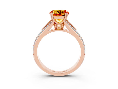 Rose gold Round Cut Citrine Split Shank Engagement Ring with Pavé Band_3