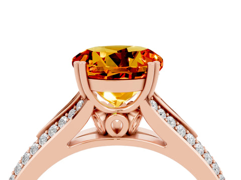 Rose gold Round Cut Citrine Split Shank Engagement Ring with Pavé Band_4