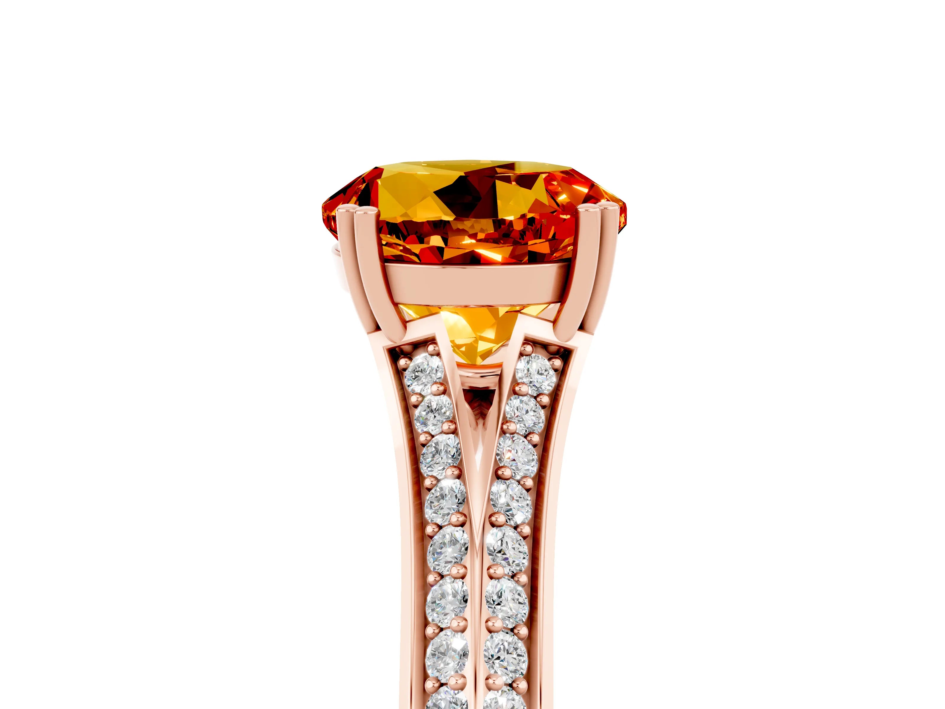 Rose gold Round Cut Citrine Split Shank Engagement Ring with Pavé Band_5