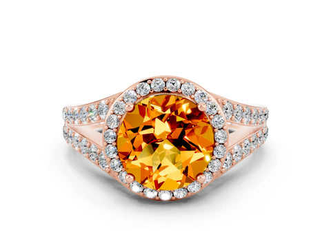 Rose gold Round Cut Citrine Split Shank Halo Ring with Four-Prong Setting_12