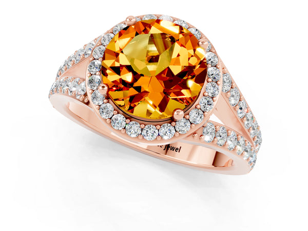 Rose gold Round Cut Citrine Split Shank Halo Ring with Four-Prong Setting