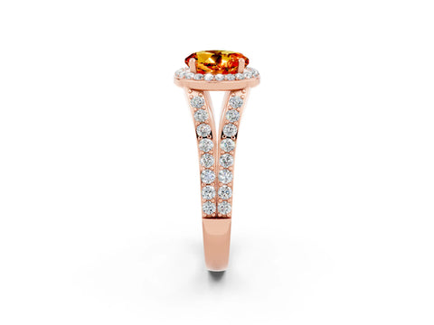 Rose gold Round Cut Citrine Split Shank Halo Ring with Four-Prong Setting_14