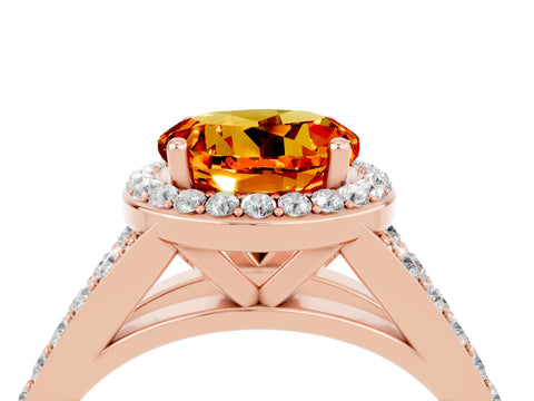 Rose gold Round Cut Citrine Split Shank Halo Ring with Four-Prong Setting_16