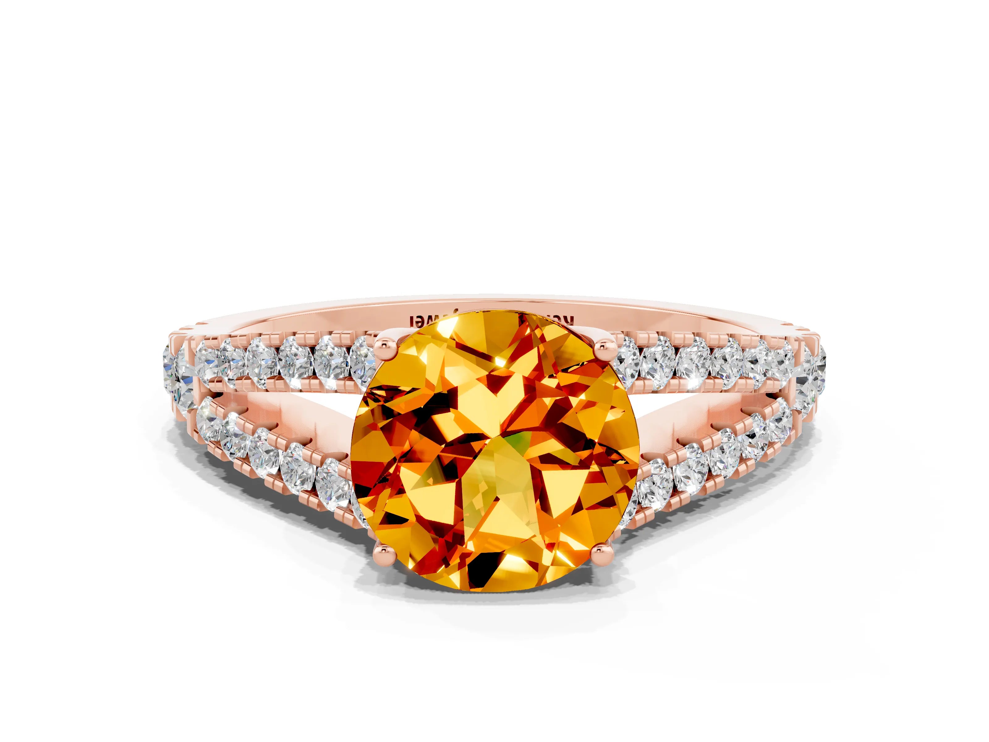 Rose gold Round Cut Citrine Split Shank Pavé Engagement Ring with Four-Prong Setting_12