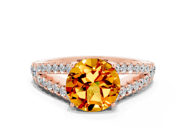Rose gold Round Cut Citrine Split Shank Pavé Engagement Ring with Four-Prong Setting