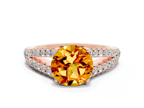 Rose gold Round Cut Citrine Split Shank Pavé Engagement Ring with Four-Prong Setting_12