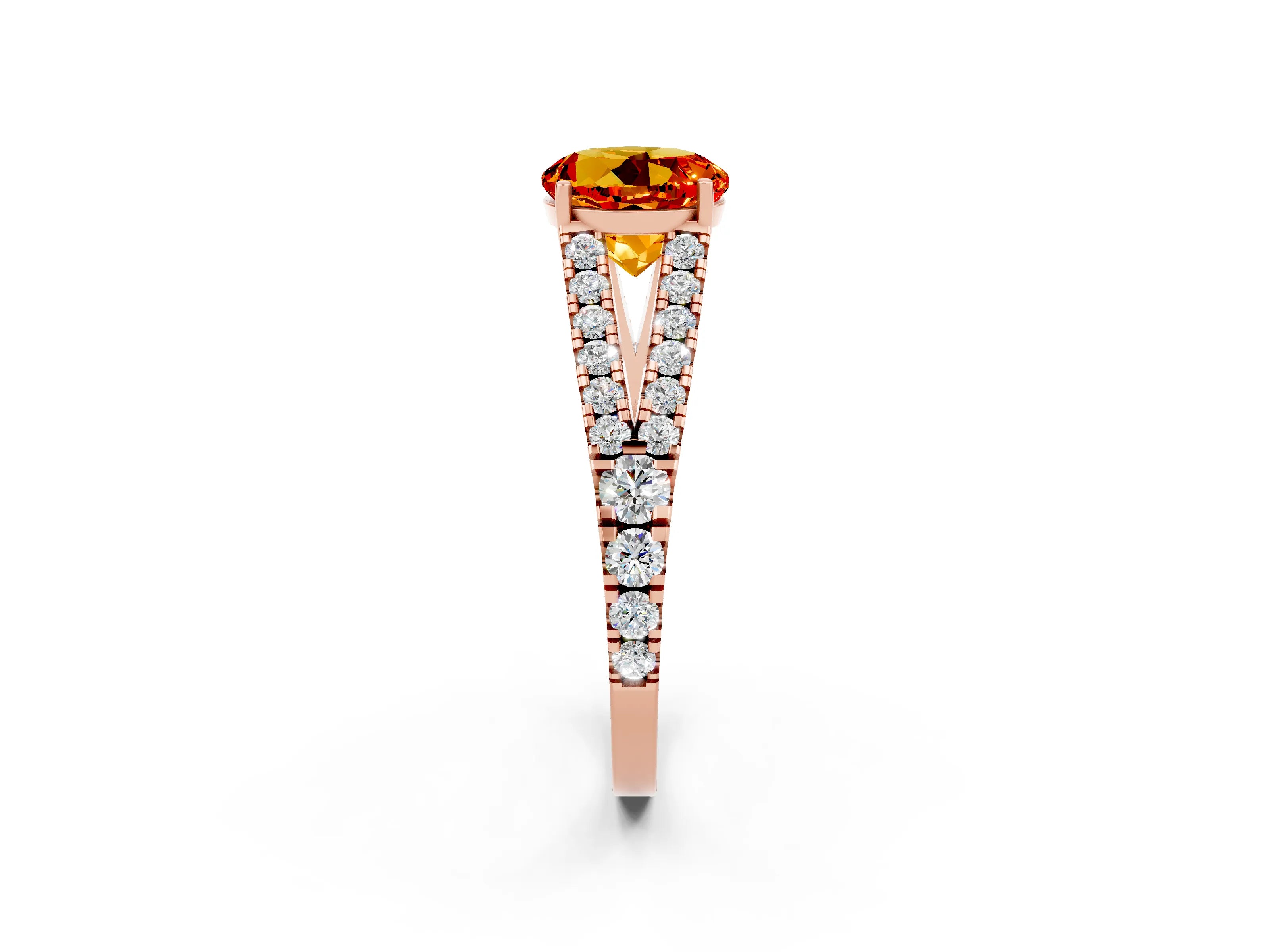 Rose gold Round Cut Citrine Split Shank Pavé Engagement Ring with Four-Prong Setting_14