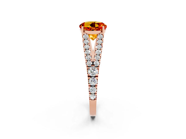 Rose gold Round Cut Citrine Split Shank Pavé Engagement Ring with Four-Prong Setting