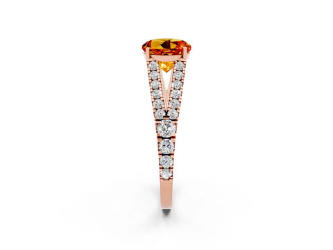 Rose gold Round Cut Citrine Split Shank Pavé Engagement Ring with Four-Prong Setting_14