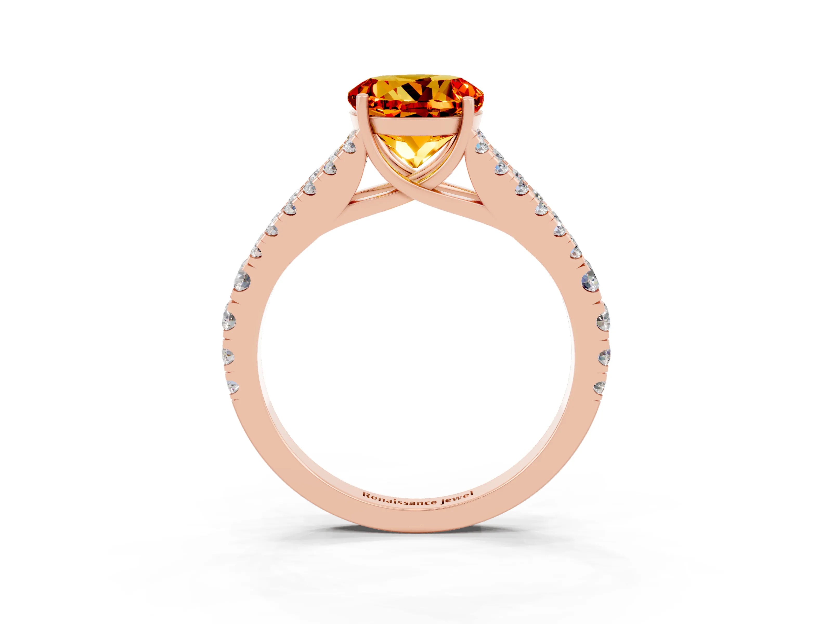 Rose gold Round Cut Citrine Split Shank Pavé Engagement Ring with Four-Prong Setting_15