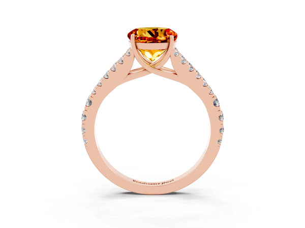 Rose gold Round Cut Citrine Split Shank Pavé Engagement Ring with Four-Prong Setting