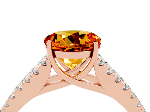 Rose gold Round Cut Citrine Split Shank Pavé Engagement Ring with Four-Prong Setting_16
