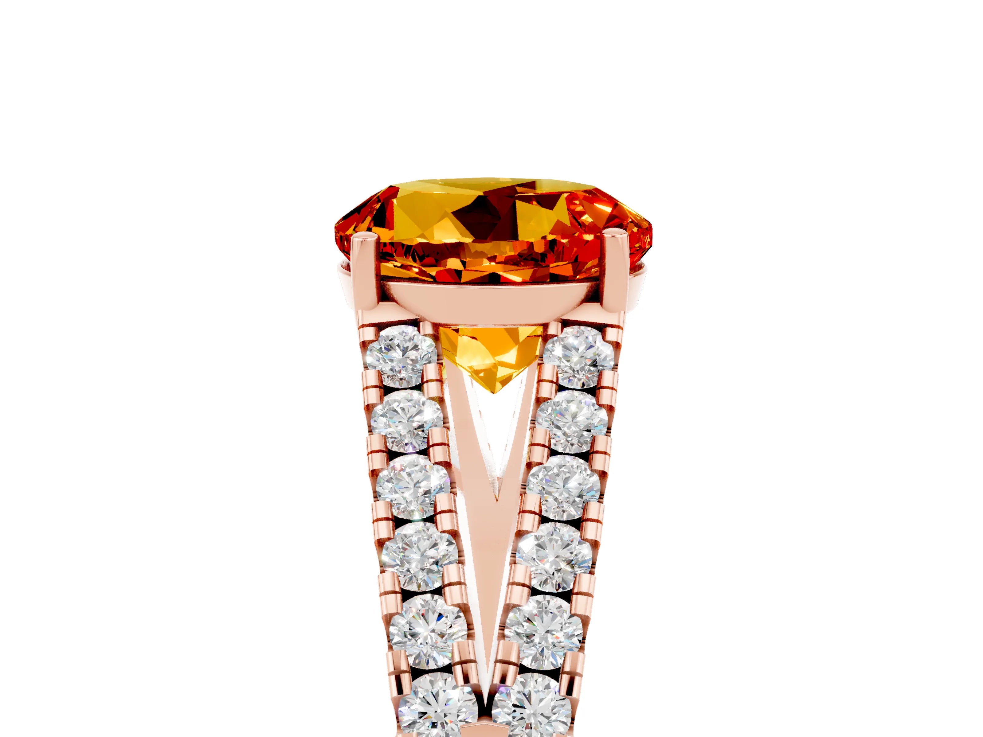 Rose gold Round Cut Citrine Split Shank Pavé Engagement Ring with Four-Prong Setting_17