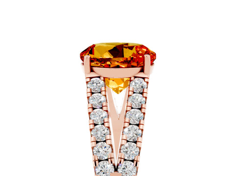 Rose gold Round Cut Citrine Split Shank Pavé Engagement Ring with Four-Prong Setting_17